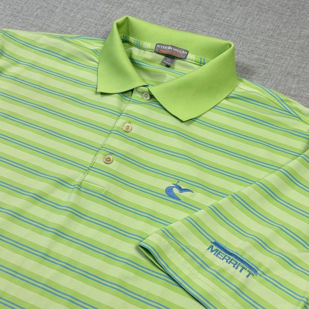 Peter Millar Merritt Golf Club Polo Shirt Men XL Green Summer Comfort Striped